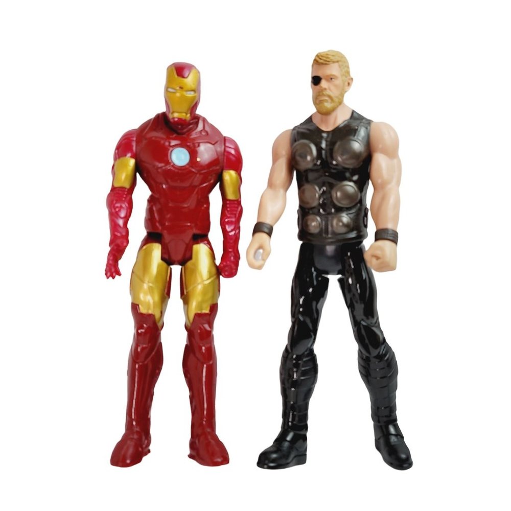 Set of 2 11" Marvel Action Figures | Thor w Eye Patch Ironman in Suit by Hasbro